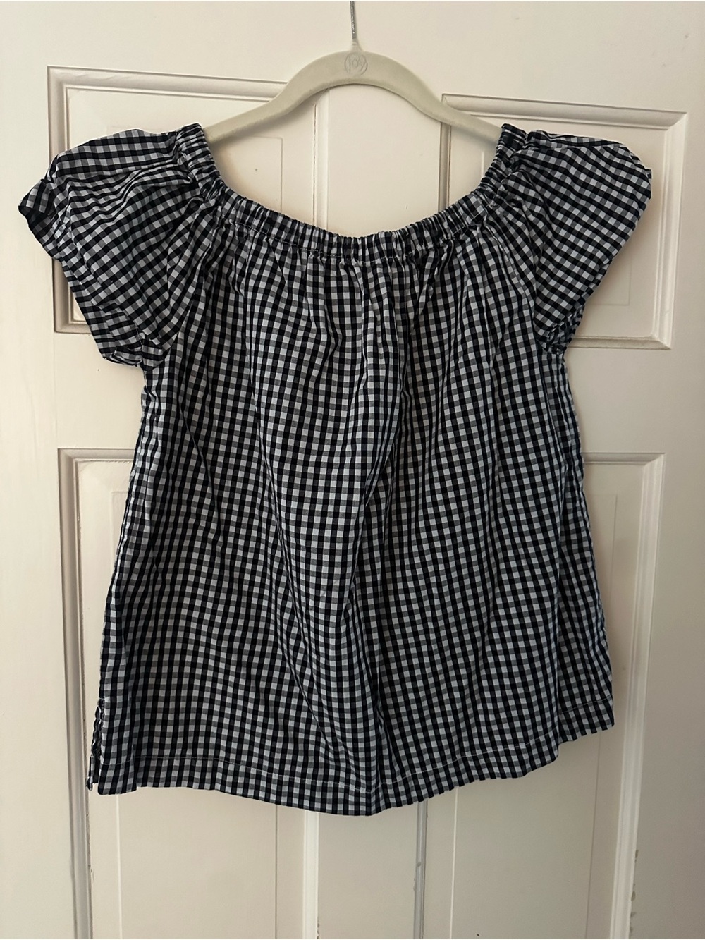 Navy Gingham off/on the shoulder blouse
